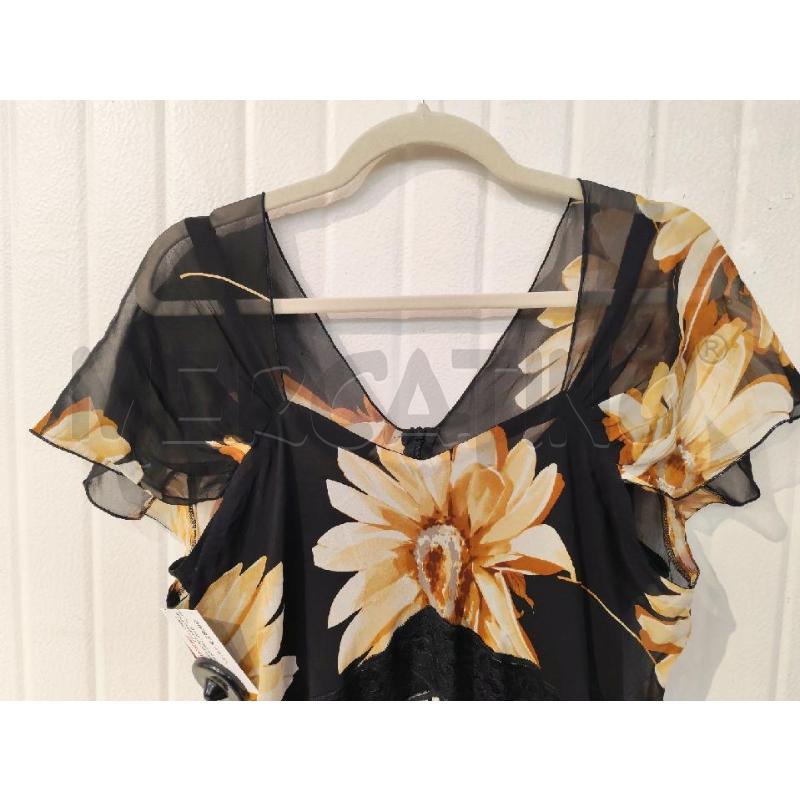 ABITO DONNA NERO FIORI MARRONI LUNGO SARTORIALE | Mercatino dell'Usato Mestre 4