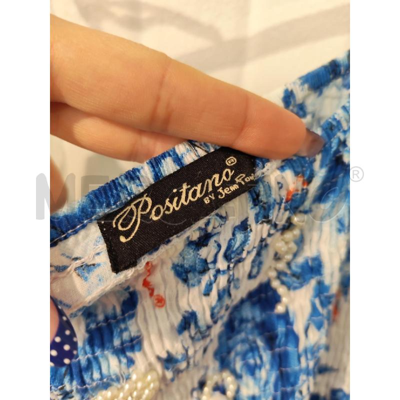ABITO DONNA POSITANO BIANCO FIORI BLU TOP RICAMATO | Mercatino dell'Usato Mestre 2
