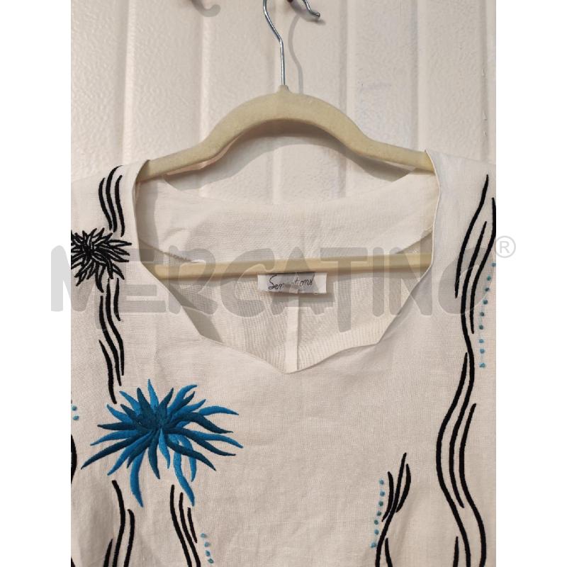 ABITO DONNA SENSATIONS BIANCO LINO RICAMI NERI E BLU | Mercatino dell'Usato Mestre 4