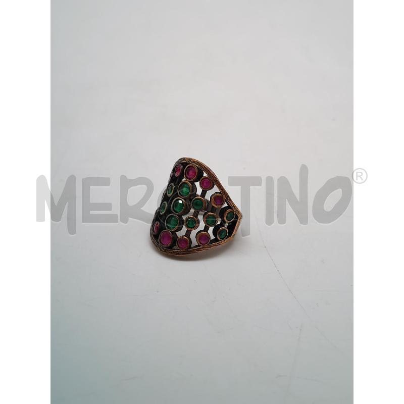 ANELLO DONNA ARGENTATO PIETRINE VERDI ROSA | Mercatino dell'Usato Mestre 1