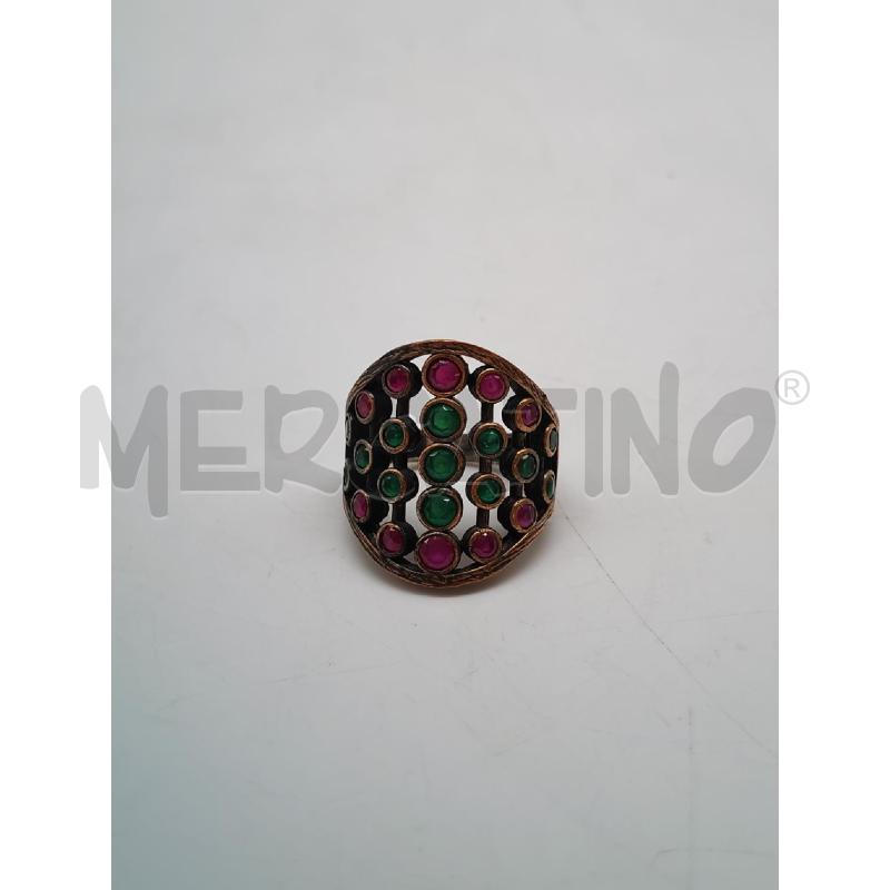 ANELLO DONNA ARGENTATO PIETRINE VERDI ROSA | Mercatino dell'Usato Mestre 2