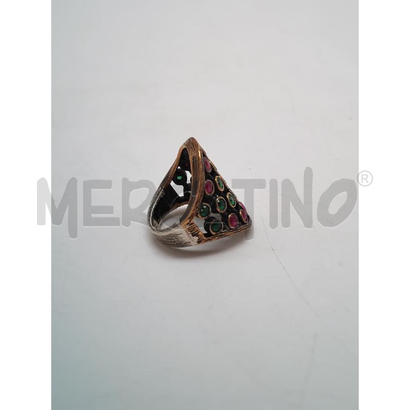 ANELLO DONNA ARGENTATO PIETRINE VERDI ROSA | Mercatino dell'Usato Mestre 3