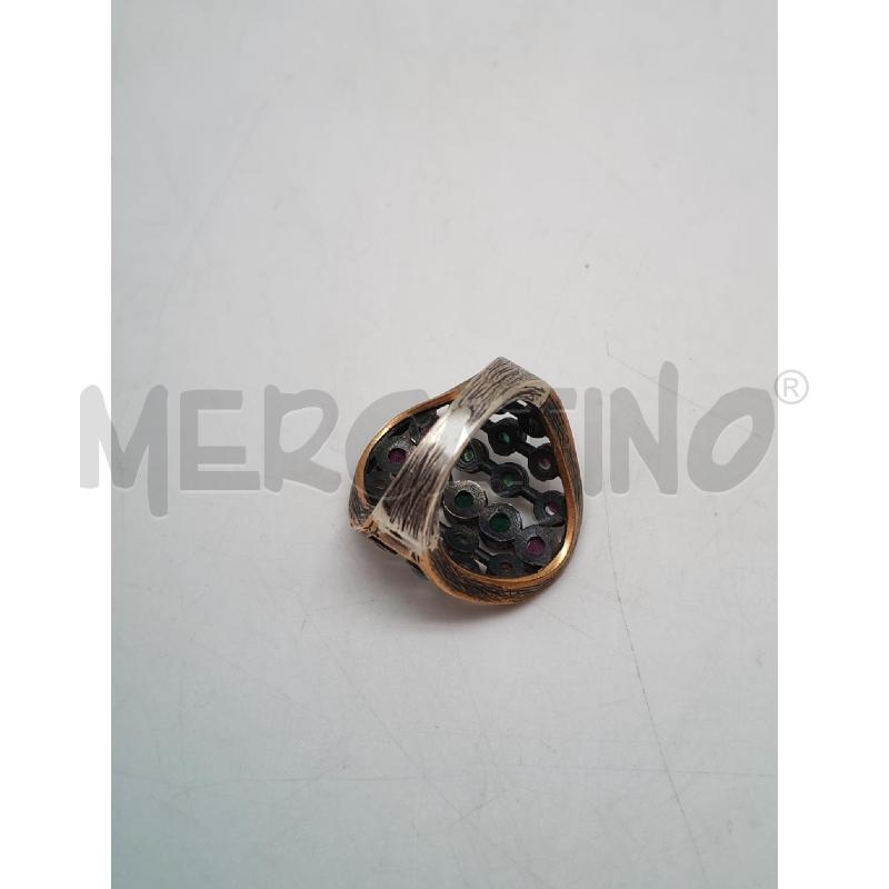 ANELLO DONNA ARGENTATO PIETRINE VERDI ROSA | Mercatino dell'Usato Mestre 5