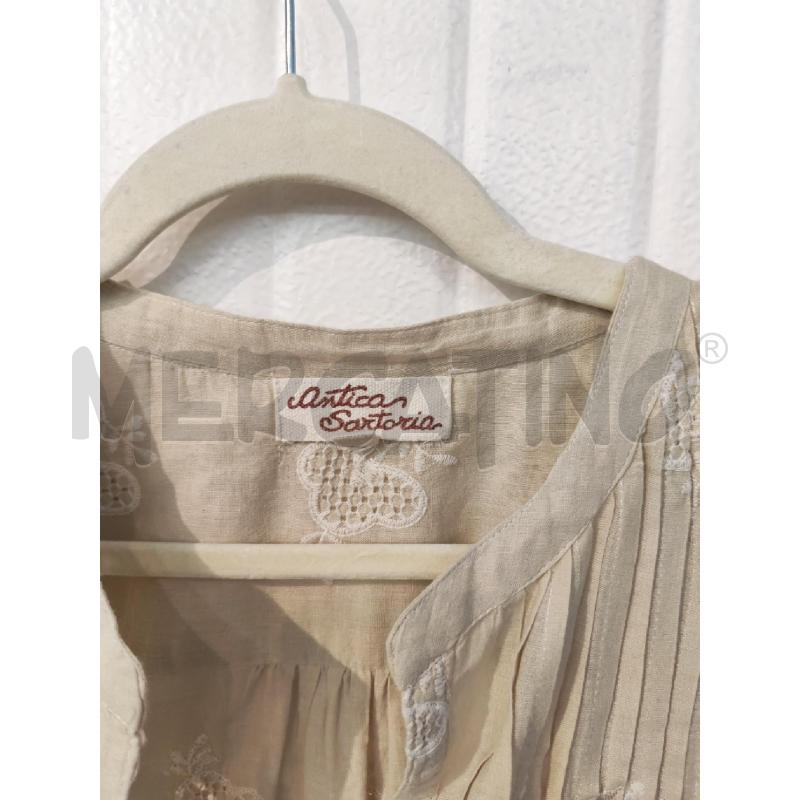 BLUSA DONNA ANTICA SARTORIA BEIGE RICAMI BAINCHI PERLINE BIANCHE | Mercatino dell'Usato Mestre 2