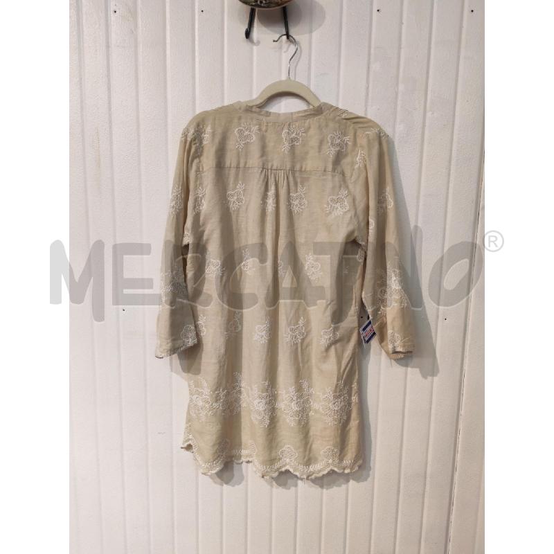 BLUSA DONNA ANTICA SARTORIA BEIGE RICAMI BAINCHI PERLINE BIANCHE | Mercatino dell'Usato Mestre 3