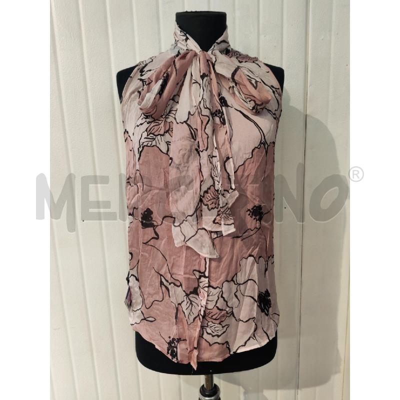 BLUSA DONNA LUISA SPAGNOLI SETA ROSA BIANCO CON FOULARINO  | Mercatino dell'Usato Mestre 1