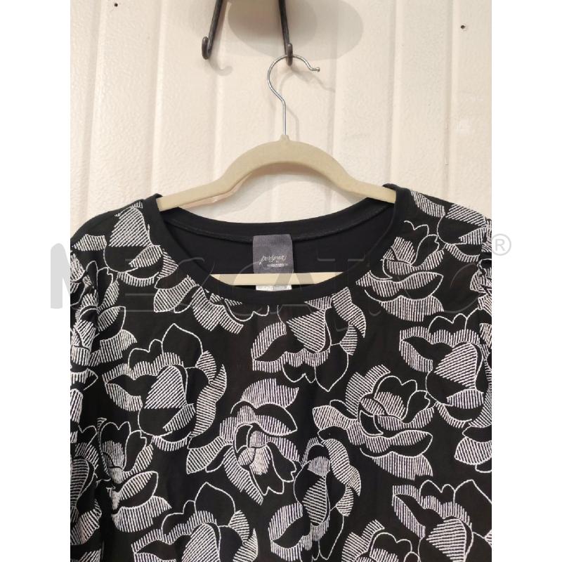 BLUSA DONNA PERSONA MARINA RINALDI NERA FIORI BIANCHI MANICHE A SBUFFO | Mercatino dell'Usato Mestre 2