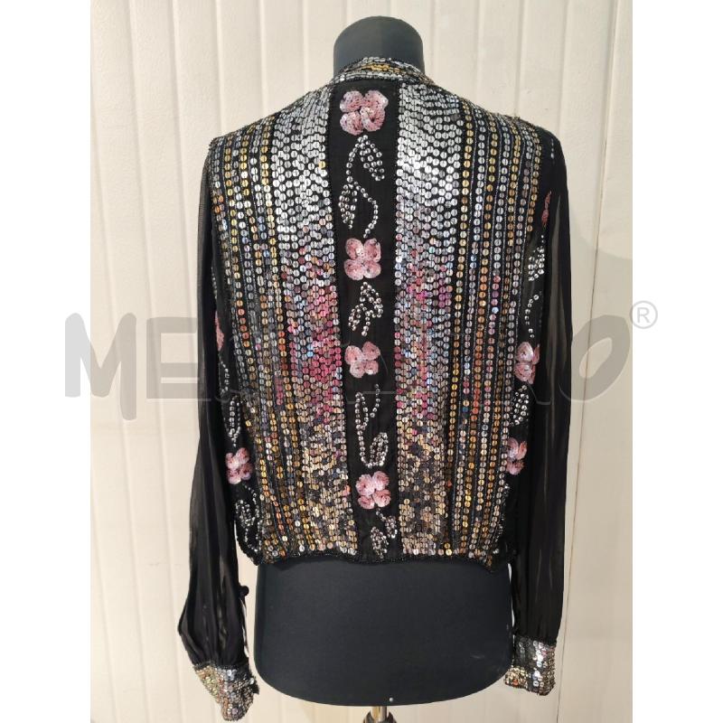 BLUSA DONNA SARTORIALE NERA PAILETTES ARGENTATE E ROSA A FIORI  | Mercatino dell'Usato Mestre 3