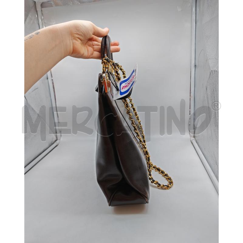 BORSA DONNA MARRONE IN PELLE CON CATENELLA DORATA E MANICI  | Mercatino dell'Usato Mestre 2