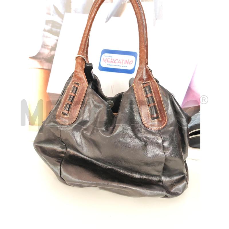 BORSA DONNA PELLE NERA PROFILI MARRONI | Mercatino dell'Usato Mestre 1