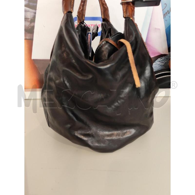 BORSA DONNA PELLE NERA PROFILI MARRONI | Mercatino dell'Usato Mestre 4