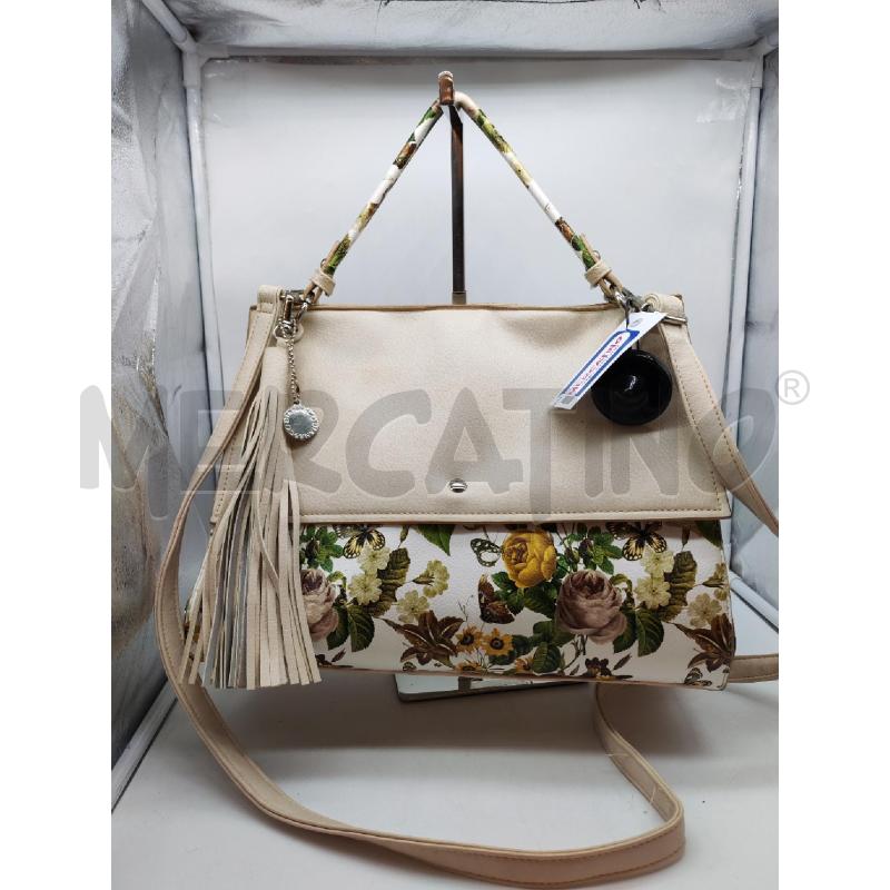 BORSA DONNA SM BIANCA CON FIORI GIALLI GRIGI | Mercatino dell'Usato Mestre 1