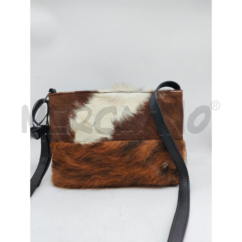 BORSA DONNA SOLINDA VERA PELLE CAVALLINO  MARRONE BIANCO | Mercatino dell'Usato Mestre 1