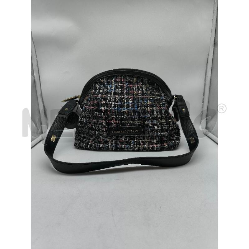 BORSA DONNA TRUSSARDI JEANS TESSUTO INTRECCIATA NERO ROSA VERDE FILI ARGENTO | Mercatino dell'Usato Mestre 1