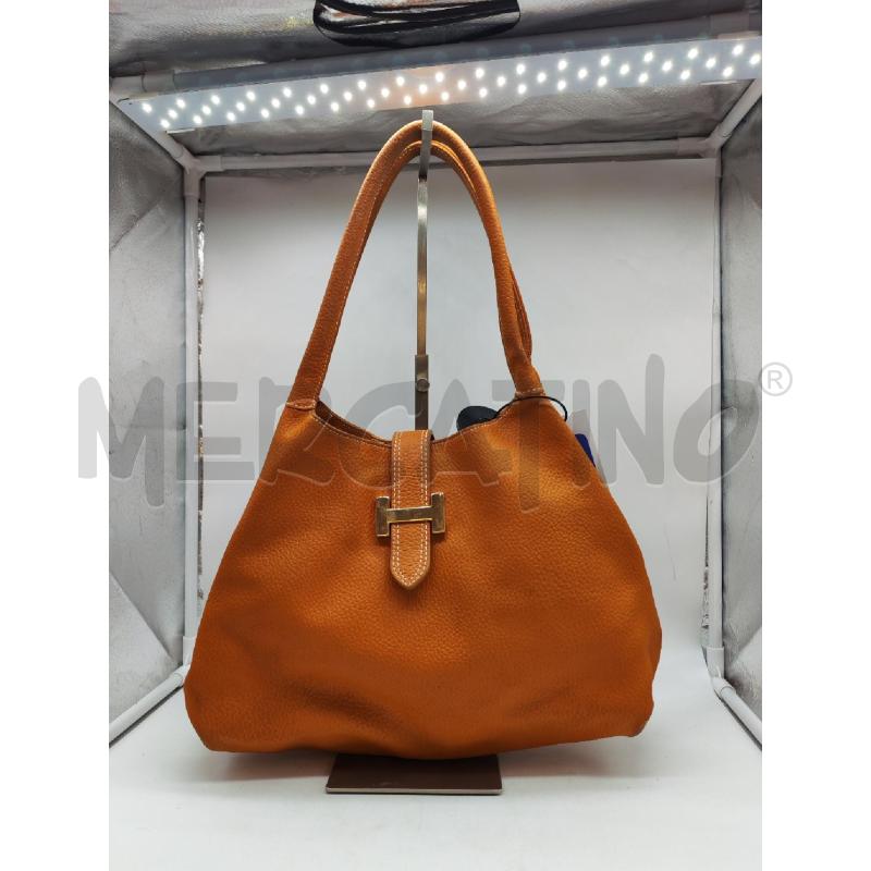 BORSA DONNA VERA PELLE ARANCONE H DORATA DAVANTI | Mercatino dell'Usato Mestre 2