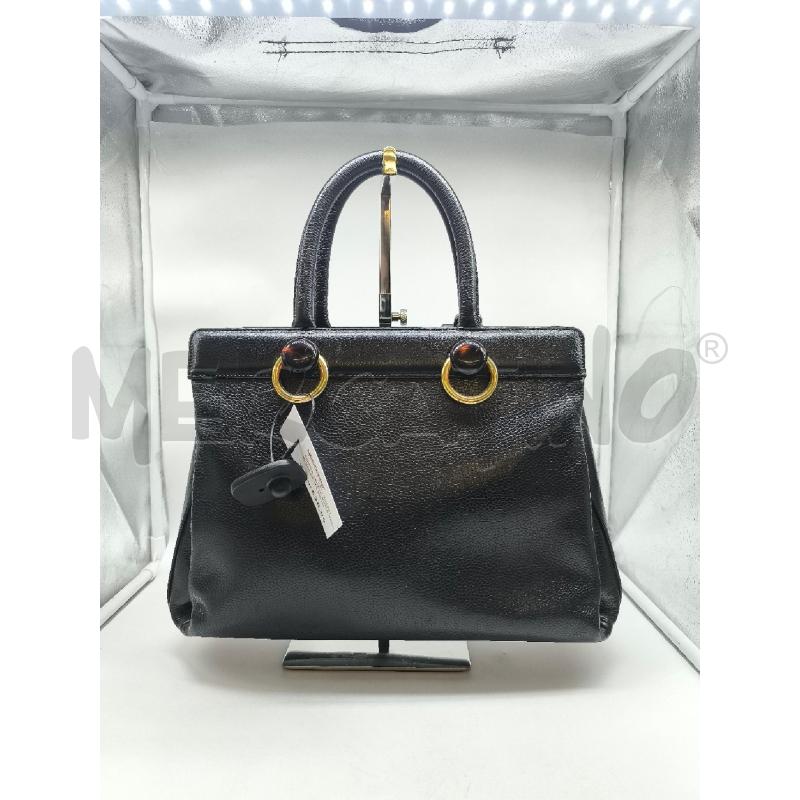 BORSA DONNA VERA PELLE GALLEANI NERA DETTAGLI MARRONI E CERCHI DORATI | Mercatino dell'Usato Mestre 1