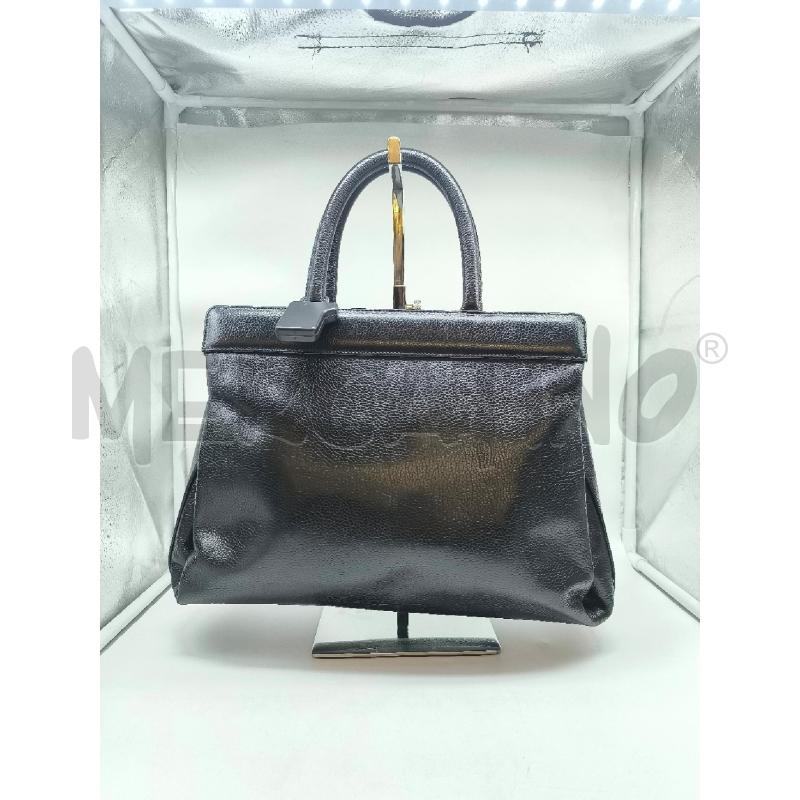 BORSA DONNA VERA PELLE GALLEANI NERA DETTAGLI MARRONI E CERCHI DORATI | Mercatino dell'Usato Mestre 3