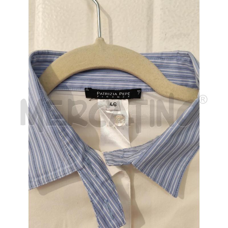 CAMICIA DONNA PATRIZIA PEPE BIANCA COLLETTO E MANICHE AZZURRE | Mercatino dell'Usato Mestre 2
