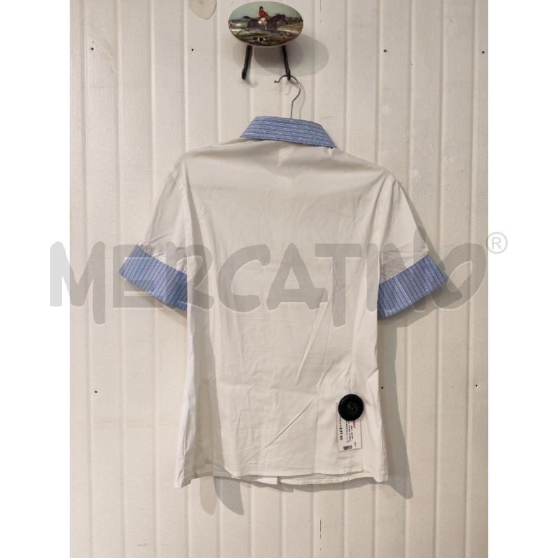 CAMICIA DONNA PATRIZIA PEPE BIANCA COLLETTO E MANICHE AZZURRE | Mercatino dell'Usato Mestre 4
