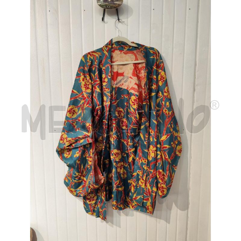 CARDIGAN DONNA VINTAGE AZZURRO FIORI GIALLI ROSSI | Mercatino dell'Usato Mestre 1