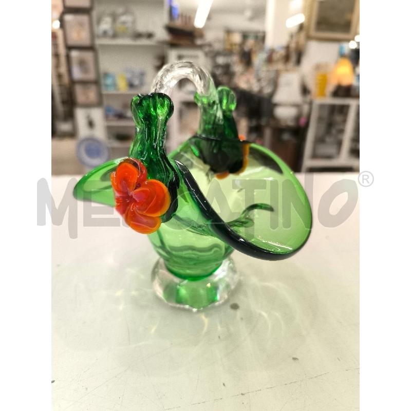 CESTINO VETRO MURANO VERDE FIORI ARANCIO | Mercatino dell'Usato Mestre 1