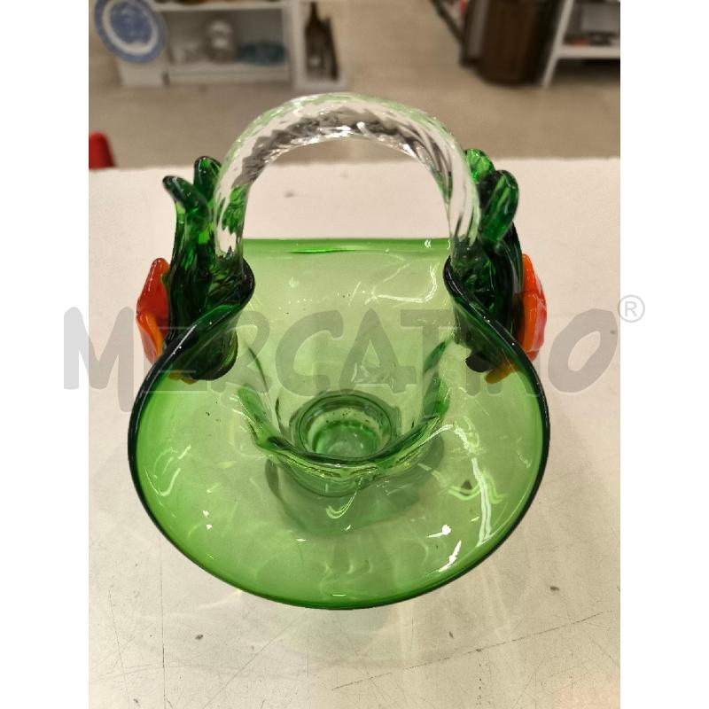CESTINO VETRO MURANO VERDE FIORI ARANCIO | Mercatino dell'Usato Mestre 2
