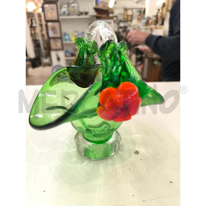 CESTINO VETRO MURANO VERDE FIORI ARANCIO | Mercatino dell'Usato Mestre 3