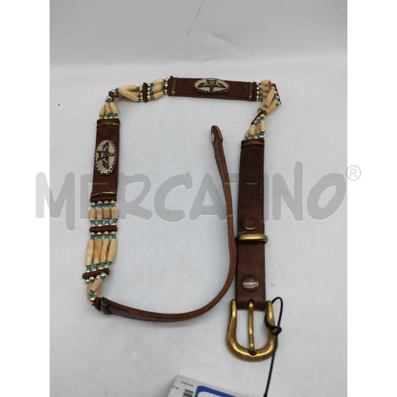 CINTURA DONNA AMERICAN STYLE MARRONE PERLINE BIANCHE AZZURRE | Mercatino dell'Usato Mestre 1