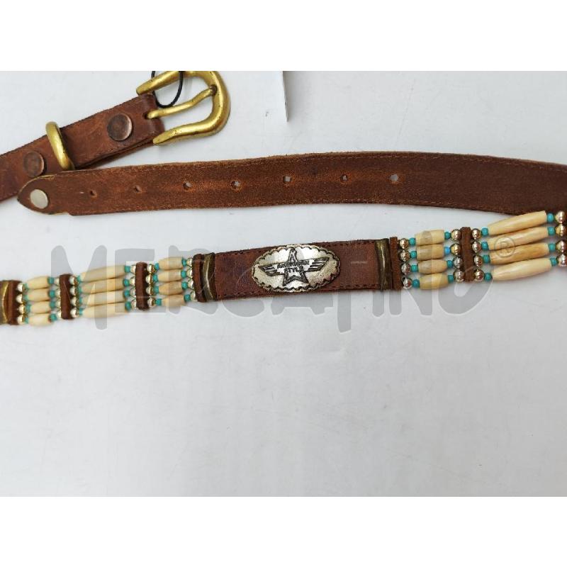 CINTURA DONNA AMERICAN STYLE MARRONE PERLINE BIANCHE AZZURRE | Mercatino dell'Usato Mestre 2