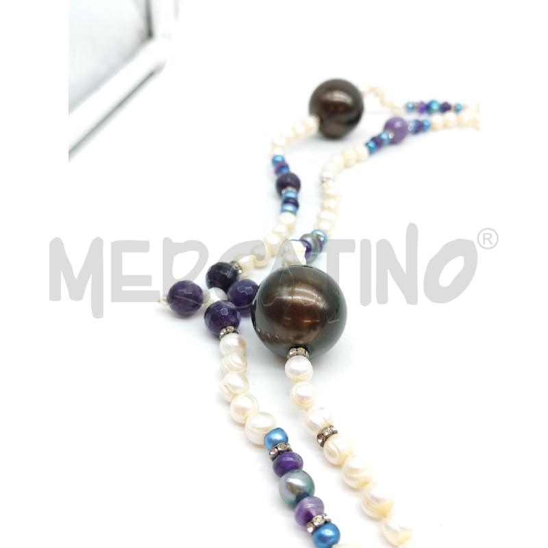 COLLANA PERLE BIANCHE VIOLA GRANDI MARRONI | Mercatino dell'Usato Mestre 3