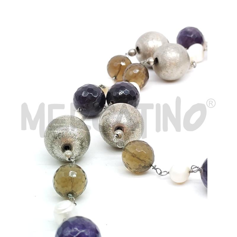COLLANA PERLE GRIGIE BIANCHE E VIOLA | Mercatino dell'Usato Mestre 2