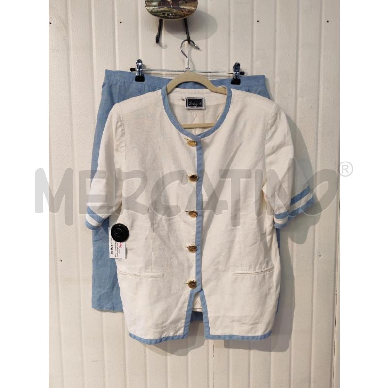 COMPLETO DONNA LUISA SPAGNOLI BIANCO AZZURRO LINO  | Mercatino dell'Usato Mestre 1