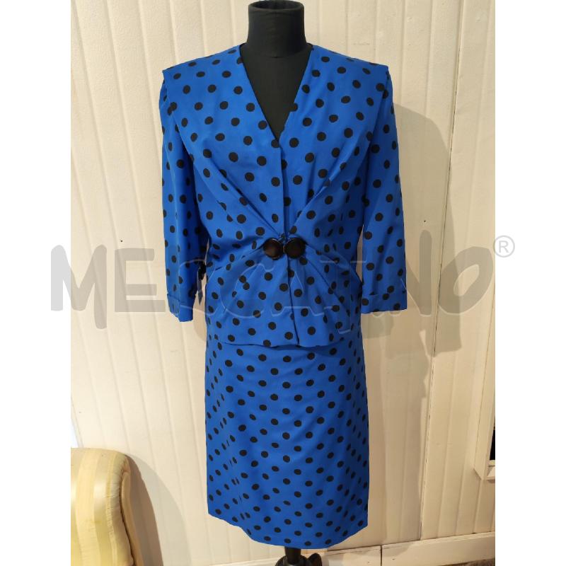 COMPLETO DONNA SARTORIALE BLU POIS NERI GIACCA E GONNA | Mercatino dell'Usato Mestre 1