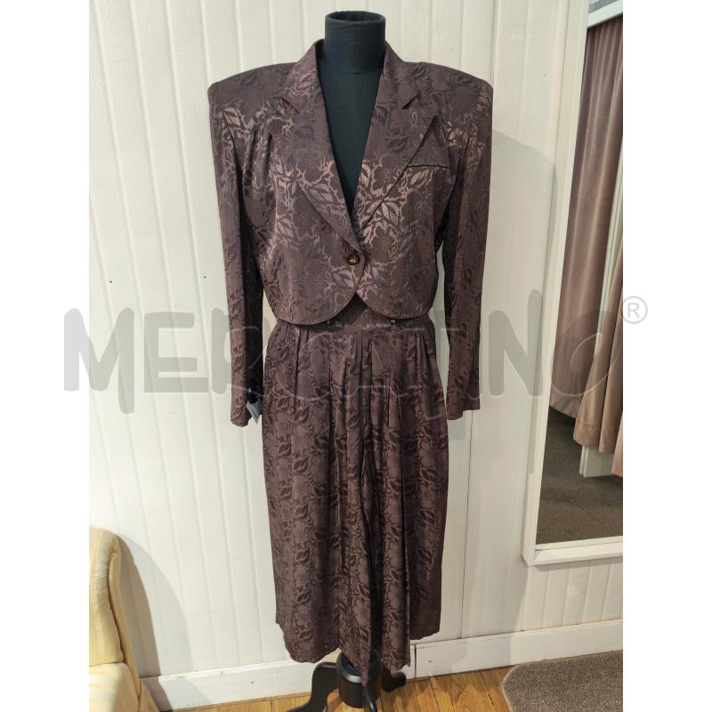COMPLETO DONNA SARTORIALE MARRONE DAMASCATO PANTALONE LARGO E GIACCA CROP | Mercatino dell'Usato Mestre 1