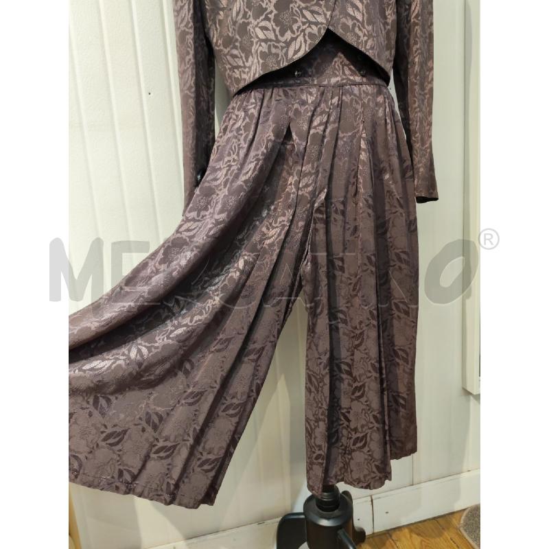 COMPLETO DONNA SARTORIALE MARRONE DAMASCATO PANTALONE LARGO E GIACCA CROP | Mercatino dell'Usato Mestre 3