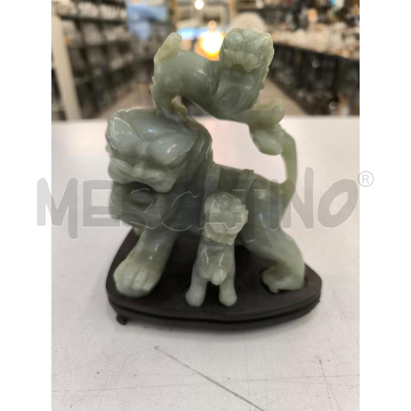 COPPIA LEONI ORIENTALE VERDE CON BASE LEGNO | Mercatino dell'Usato Mestre 1