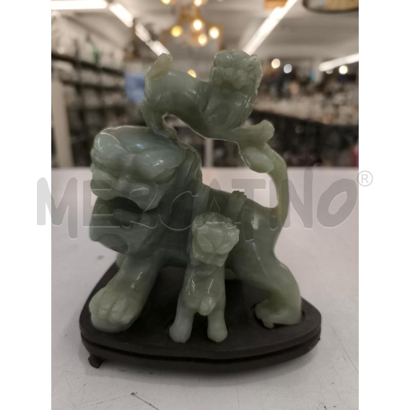 COPPIA LEONI ORIENTALE VERDE CON BASE LEGNO | Mercatino dell'Usato Mestre 2