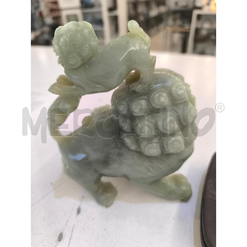 COPPIA LEONI ORIENTALE VERDE CON BASE LEGNO | Mercatino dell'Usato Mestre 4