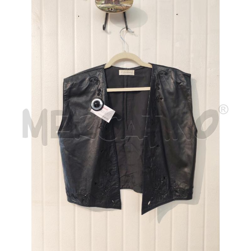 GILET DONNA GENNY VERA PELLE NERA CON RICAMI NERI | Mercatino dell'Usato Mestre 1