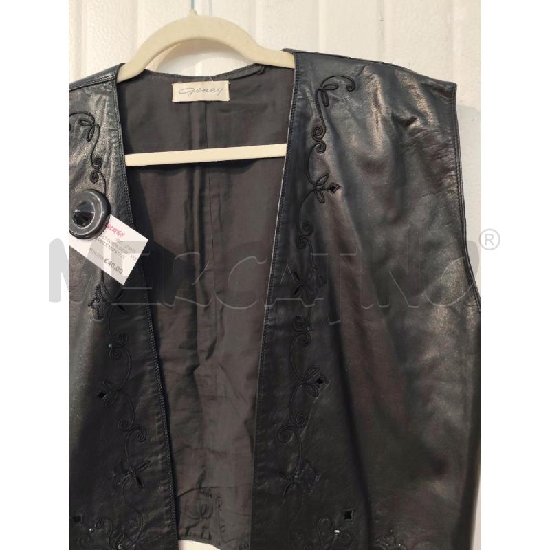 GILET DONNA GENNY VERA PELLE NERA CON RICAMI NERI | Mercatino dell'Usato Mestre 2