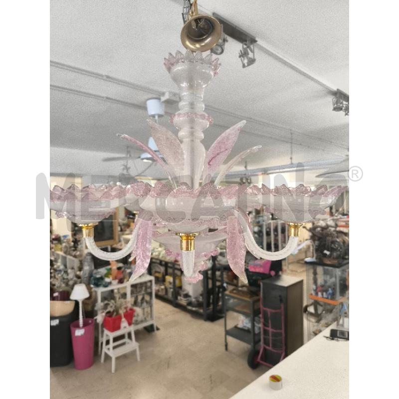 LAMPADARIO 5 LUCI VETRO DI MURANO TONALITÀ ROSA | Mercatino dell'Usato Mestre 1