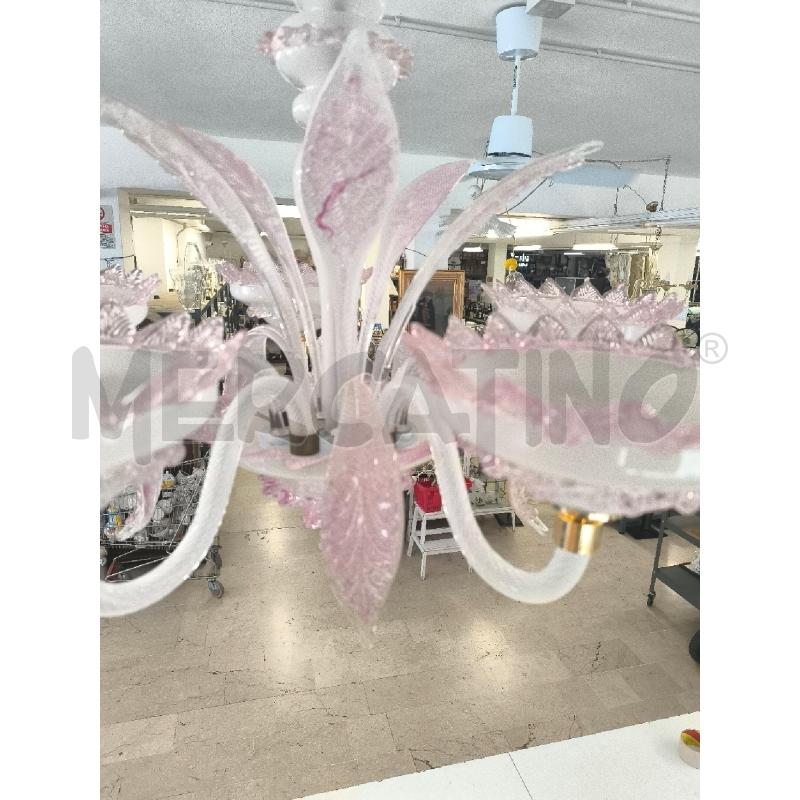 LAMPADARIO 5 LUCI VETRO DI MURANO TONALITÀ ROSA | Mercatino dell'Usato Mestre 3