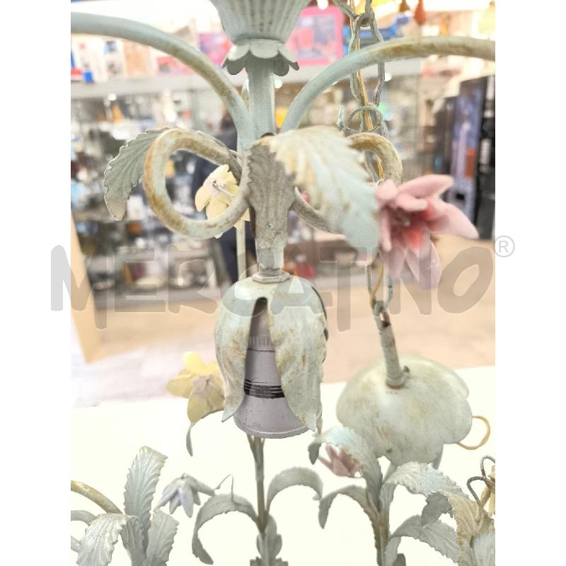 LAMPADARIO IN METALLO VERDE CHIARO CON FIORI | Mercatino dell'Usato Mestre 4