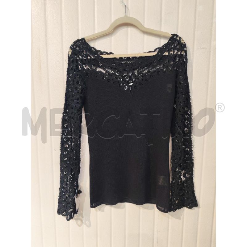 MAGLIA DONNA MARIELLA BURANI NERA PIZZO MACRAME' SUL COLLO | Mercatino dell'Usato Mestre 1