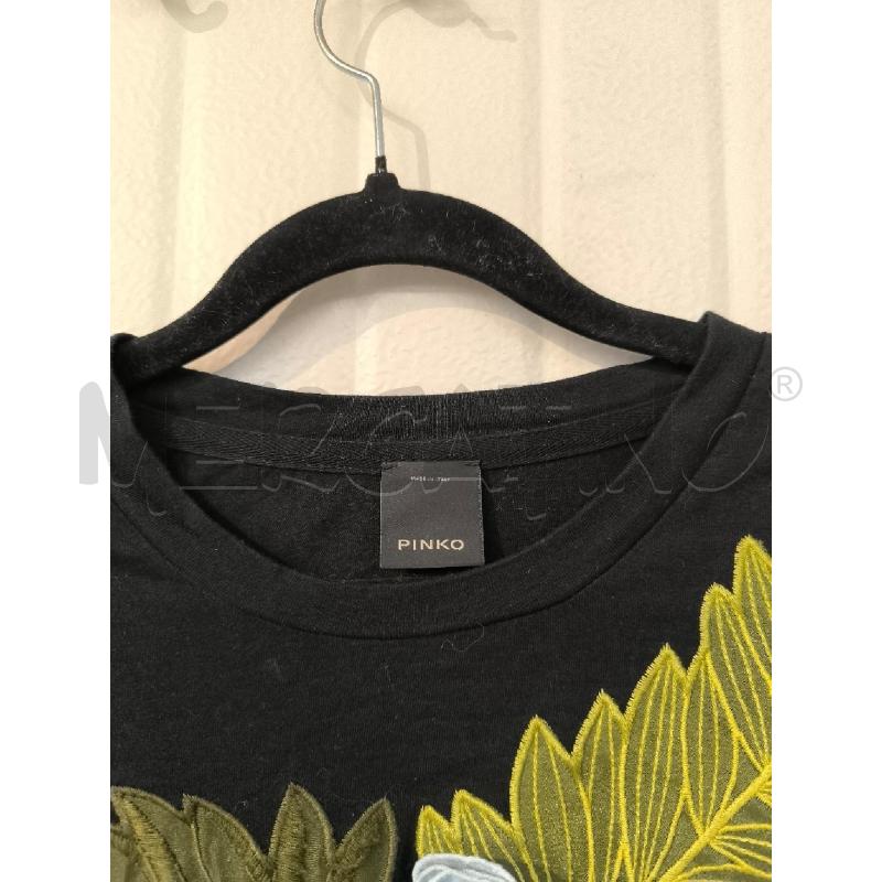 MAGLIA DONNA PINKO NERA FOGLIE VERDI FIORE AZZURRO PERLE SULLE MANICHE | Mercatino dell'Usato Mestre 3