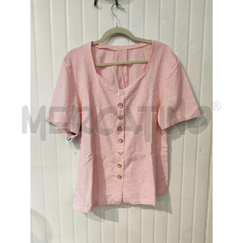 MAGLIA DONNA SARTORIALE RIGHE BIANCHE ROSA BOTTONI DORATI FIORI | Mercatino dell'Usato Mestre 1