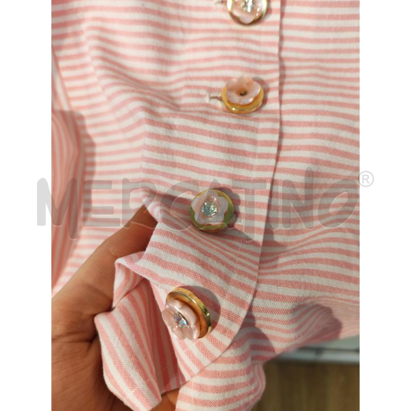 MAGLIA DONNA SARTORIALE RIGHE BIANCHE ROSA BOTTONI DORATI FIORI | Mercatino dell'Usato Mestre 2