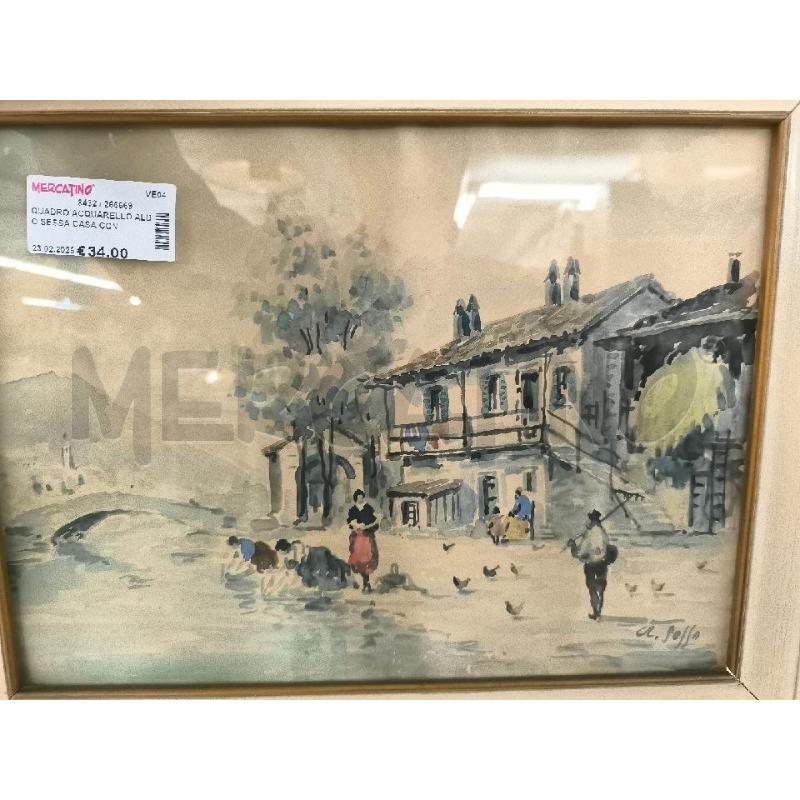 QUADRO ACQUARELLO ALDO SESSA CASA CON FIUME | Mercatino dell'Usato Mestre 1