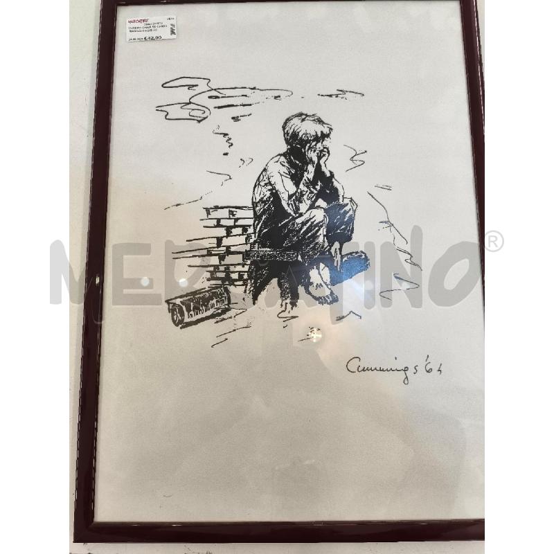 QUADRO CHINA SU CARTA RAGAZZO SCALZO SEDUTO | Mercatino dell'Usato Mestre 1