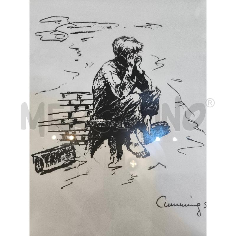 QUADRO CHINA SU CARTA RAGAZZO SCALZO SEDUTO | Mercatino dell'Usato Mestre 3
